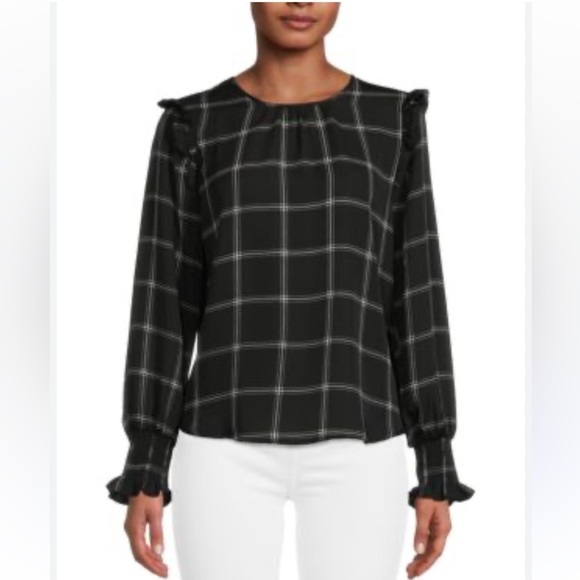 Laundry by Shelli Segal Windowpane Check Blouse sz S - Picture 8 of 9